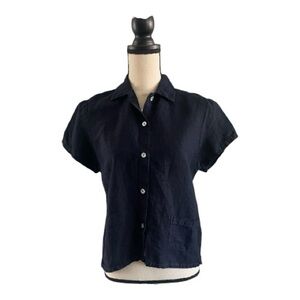 ♥️Spirit♥️ Navy short Sleeves Button-Down Women's linen blouse. Size (S)